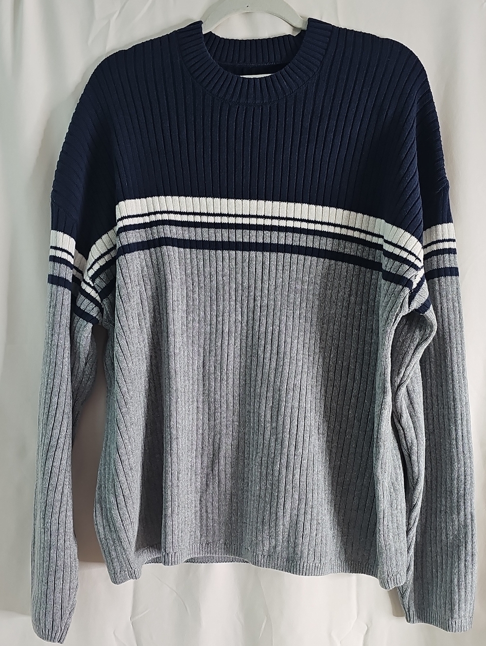 Hollister Navy, Gray & White Ribbed Crewneck Sweater